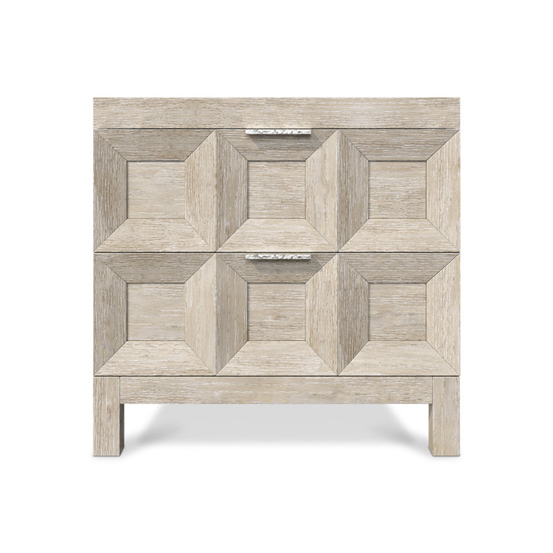 Beige Transitional 2-Drawer Nightstand with Geometric Design