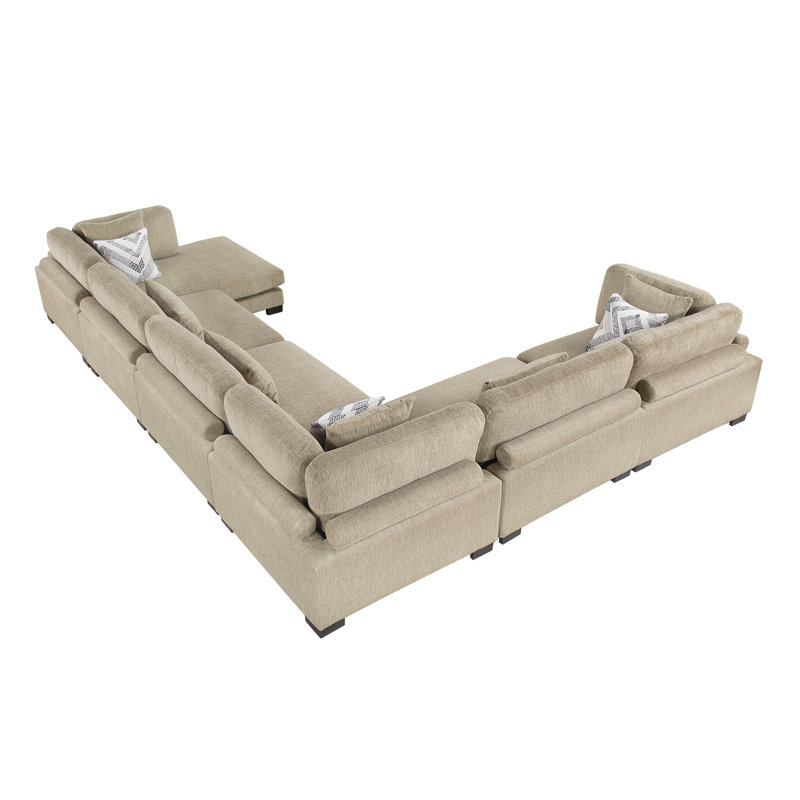 Canapé modulaire 6 pièces avec méridienne Conners, Microfibre/microsuède brun