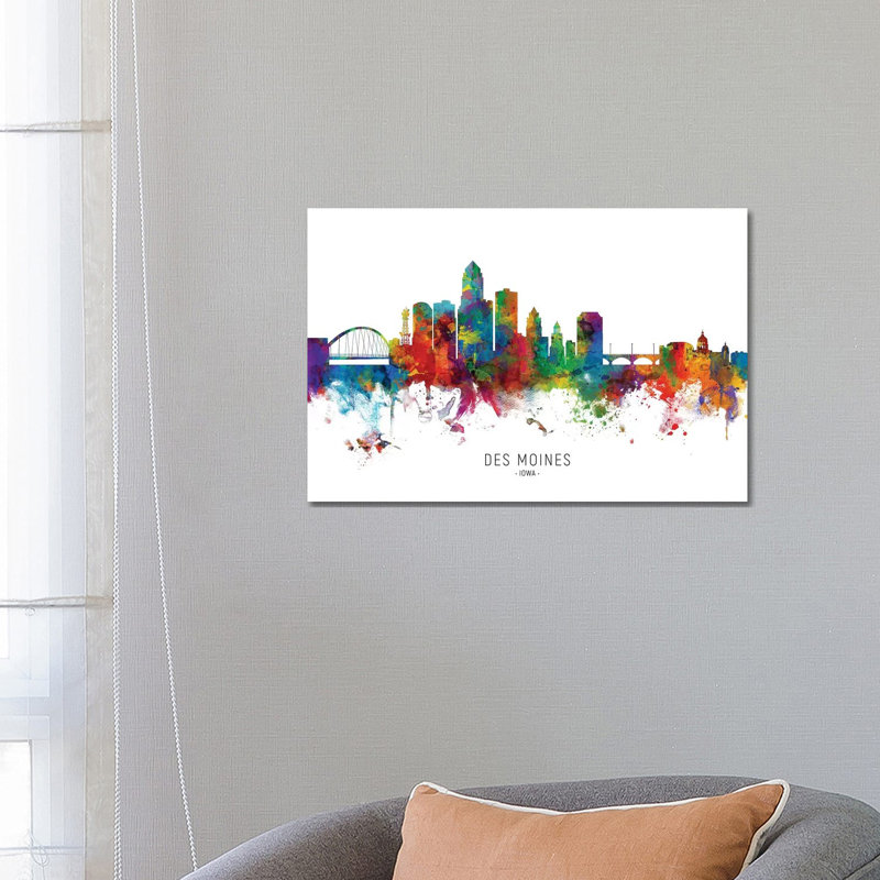 «Des Moines Iowa Skyline» par Michael Tompsett, impression sur toile tendue, H 18 po x l 26 po x P 1,5 po