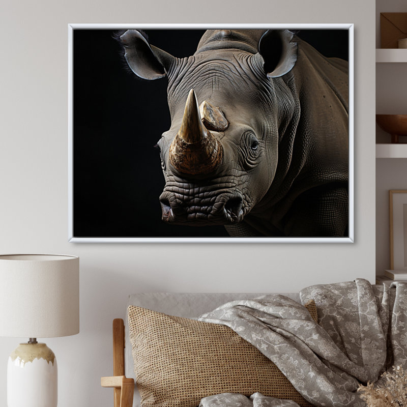Portrait d'un rhinocéros gris - impression, H 16 po x l 32 po x P 1 po, Cadre flottant blanc