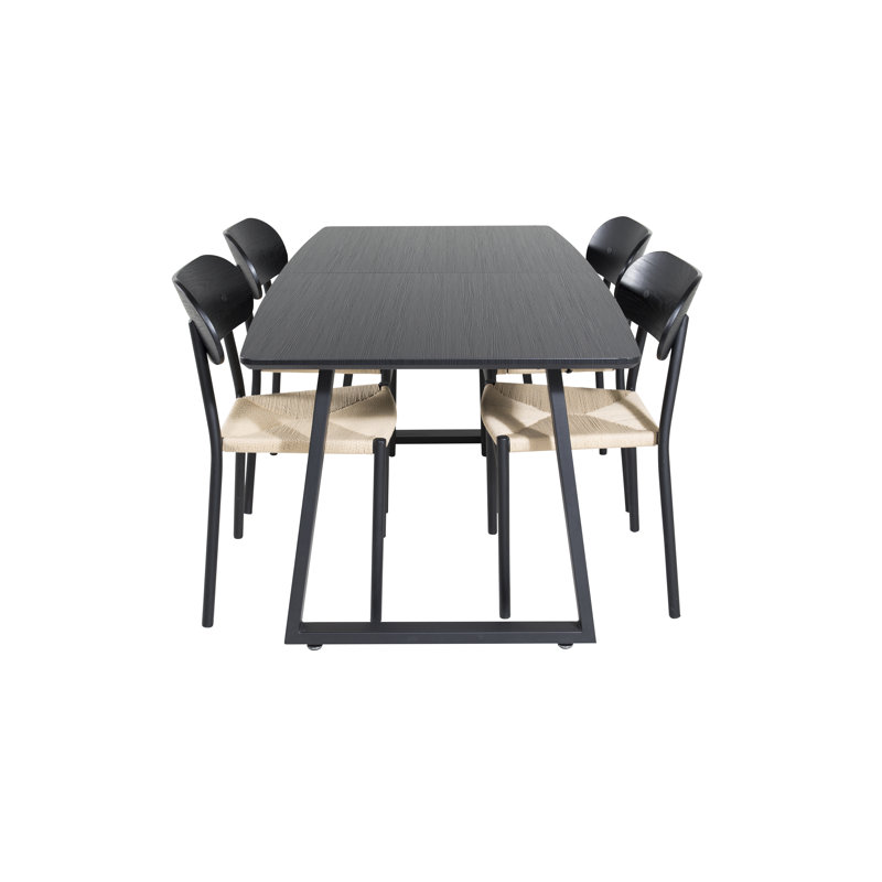 Nevis Butterfly Leaf Dining Set, Nature/Black, Black, Black