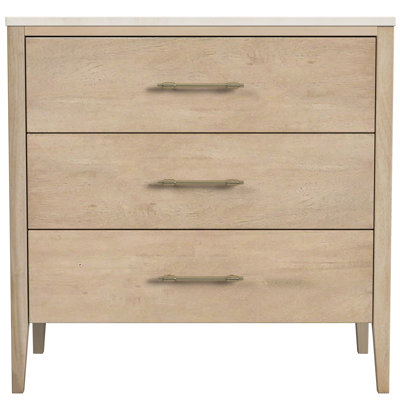 Commode 3 tiroirs en marbre et bois l 32,75 po Isa, brun clair