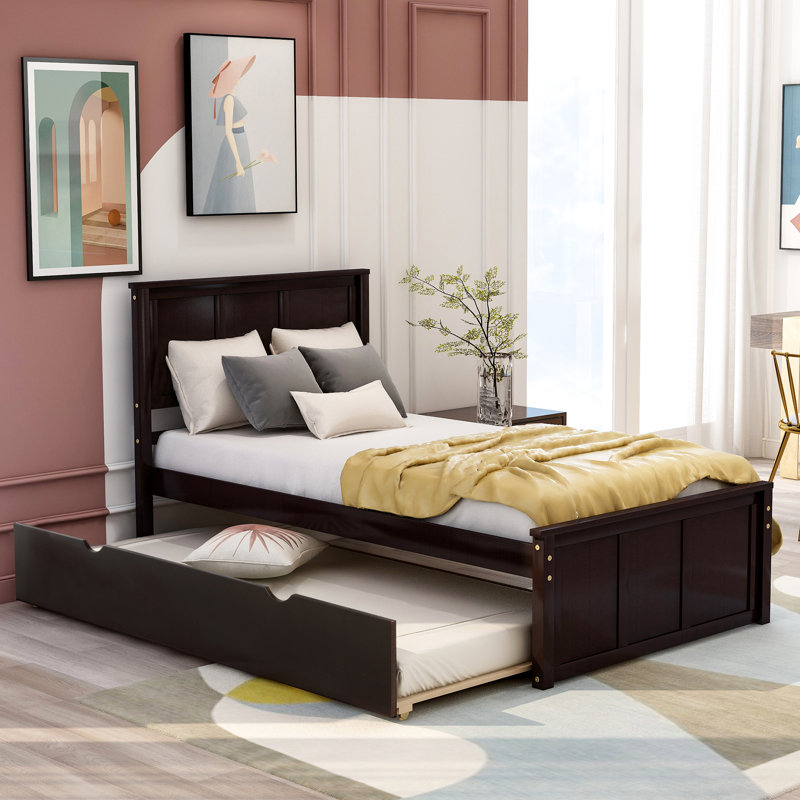 Lit plateforme avec lit gigogne simple, cadre simple, espresso, Espresso