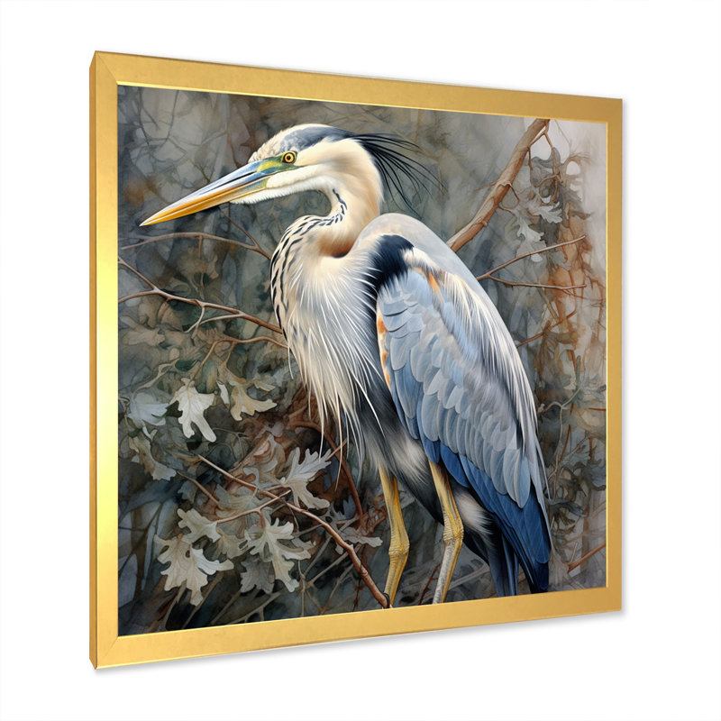 Graceful Heron Waterbird I - Heron, impressions encadrées, H 24 po x l 24 po x P 1 po, Cadre doré simple