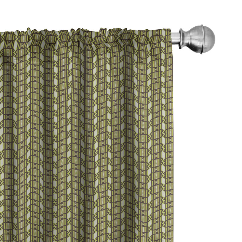 Rideaux 4 panneaux East Urban Home, bordures exotiques simples, vert pistache et brun, L 56 po x L 63 po