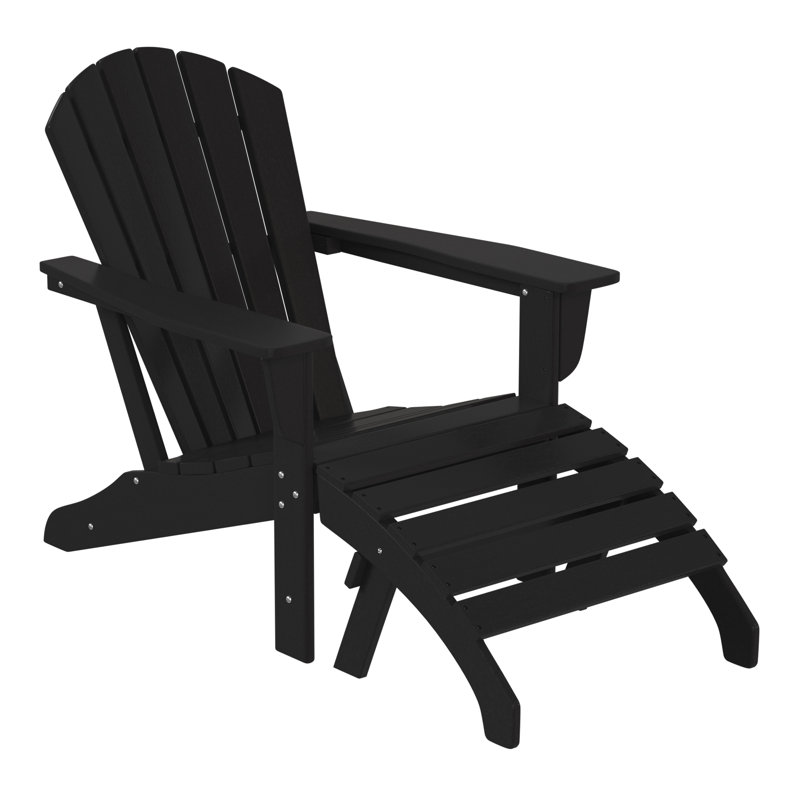 Ensemble de chaise Adirondack en plastique avec repose-pieds Geoff, Noir