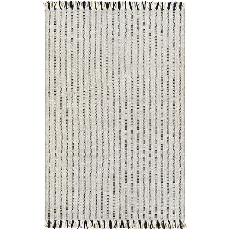 Tapis ivoire en laine à rayures Chudleigh, Rectangle 8 pi 10 po x 12 pi