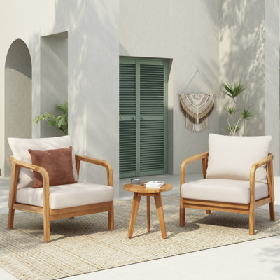 Isla 3-Piece Coastal Outdoor Conversation Set With Woven Club Chairs And Acacia Wood Side Table