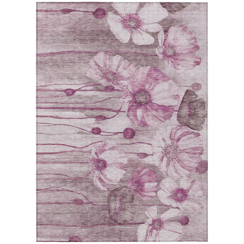 Tapis extérieur lavable floral mauve et rose 3 pi x 5 pi prune