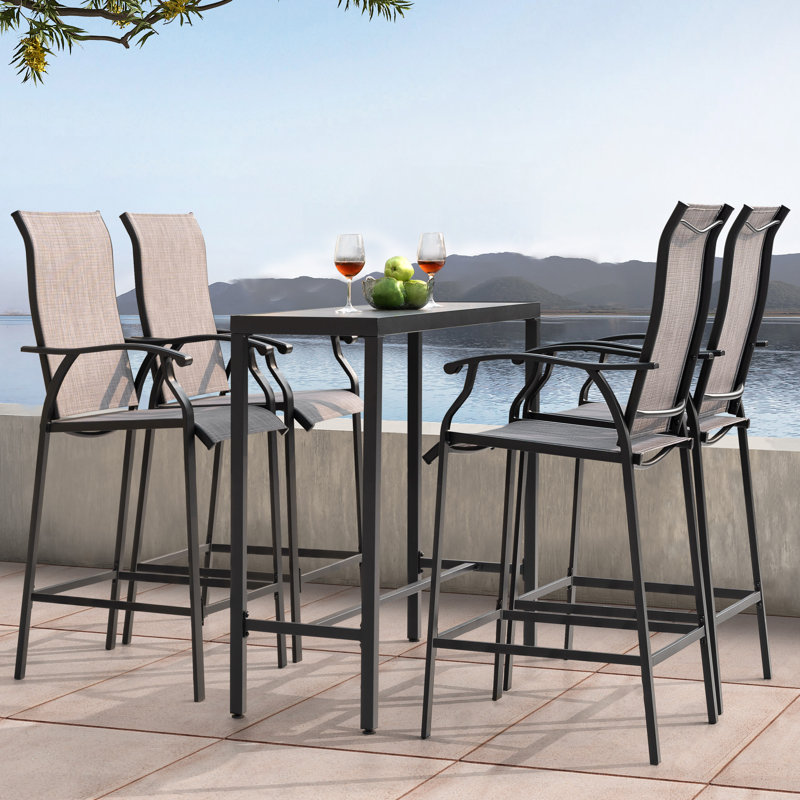 Ensemble de bar 5 pièces pour patio avec dossier haut, noir et gris