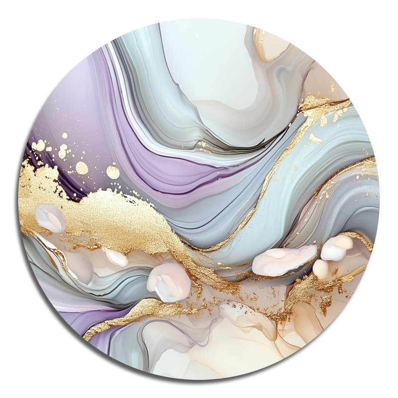 Céleste, agate liquide dansante - art mural moderne abstrait grand rond, art mural encre fluide, H 16 po x l 16 po