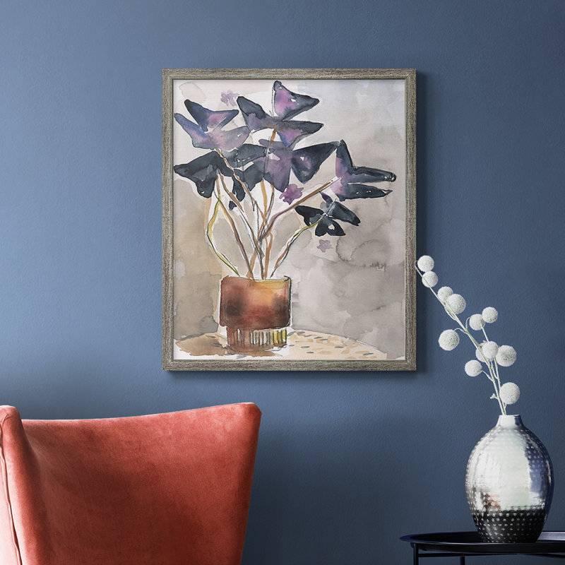 Oxalis dans un vase I, toile encadrée de qualité supérieure - prête à être accrochée, Argent patiné, H 24 po x l 20 po