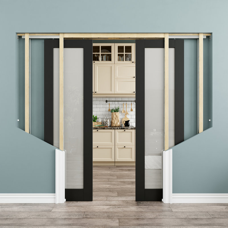 Black 1-Lite Frosted Glass Solid Core Sliding Interior Pocket Door, 24" x 80"