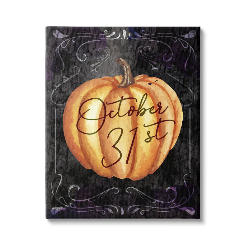 «31 octobre Halloween», citrouille sur toile, H 40 po x l 30 po x P 1,5 po