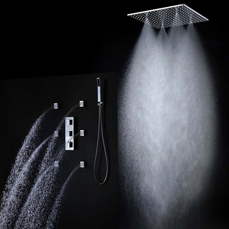 20 Rain Mist LED Ceiling Mount Shower System with Thermostatic Controls Body Jets