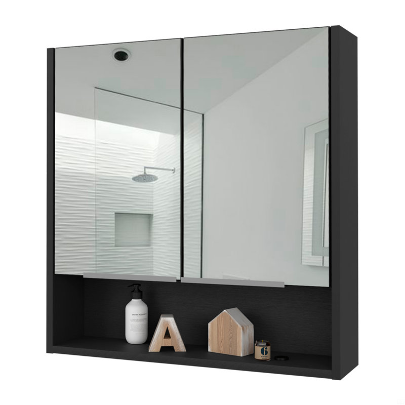 Pharmacie avec miroir Lexington, trois tablettes internes, Noir