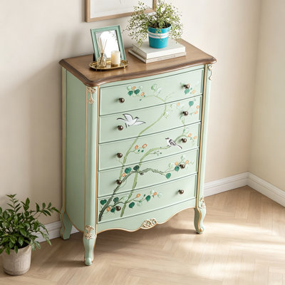 Retro Painted Green Solid Wood Accent Chest