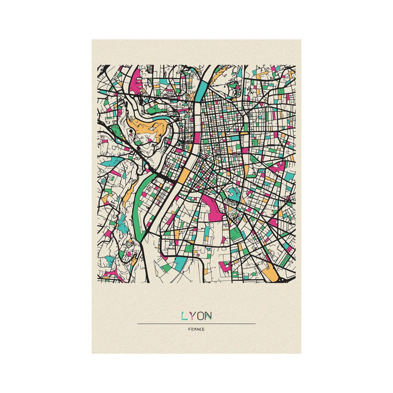 Lyon, France Map by Ayse Deniz Akerman - Wrapped Canvas Print, 101.6 cm H x 66.04 cm W x 1.91 cm D