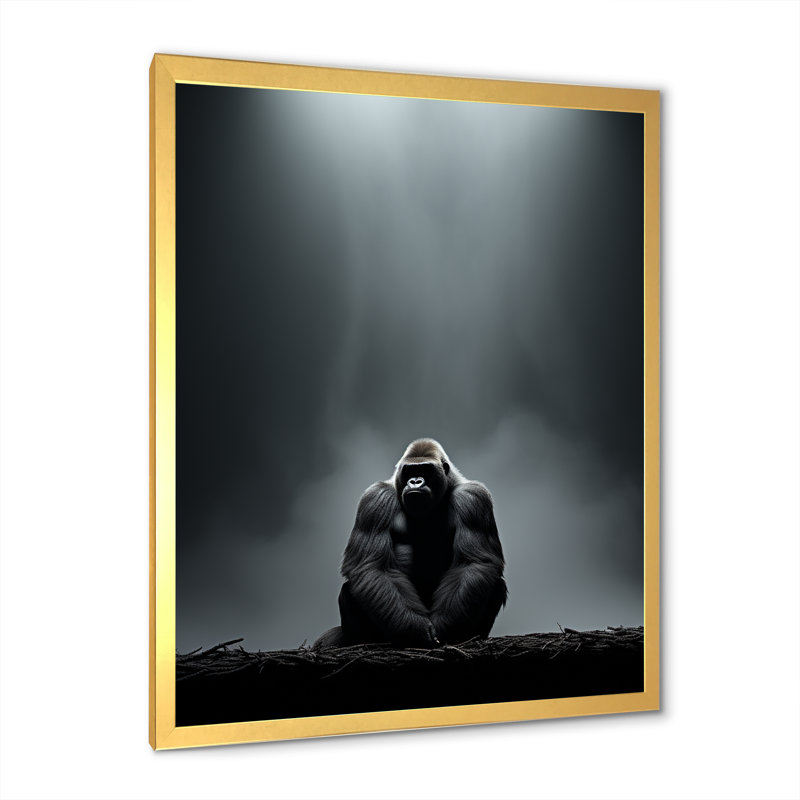 Gorille solitude, reproduction d'art sur toile, H 44 po x l 34 po x P 1,5 po, Cadre doré simple
