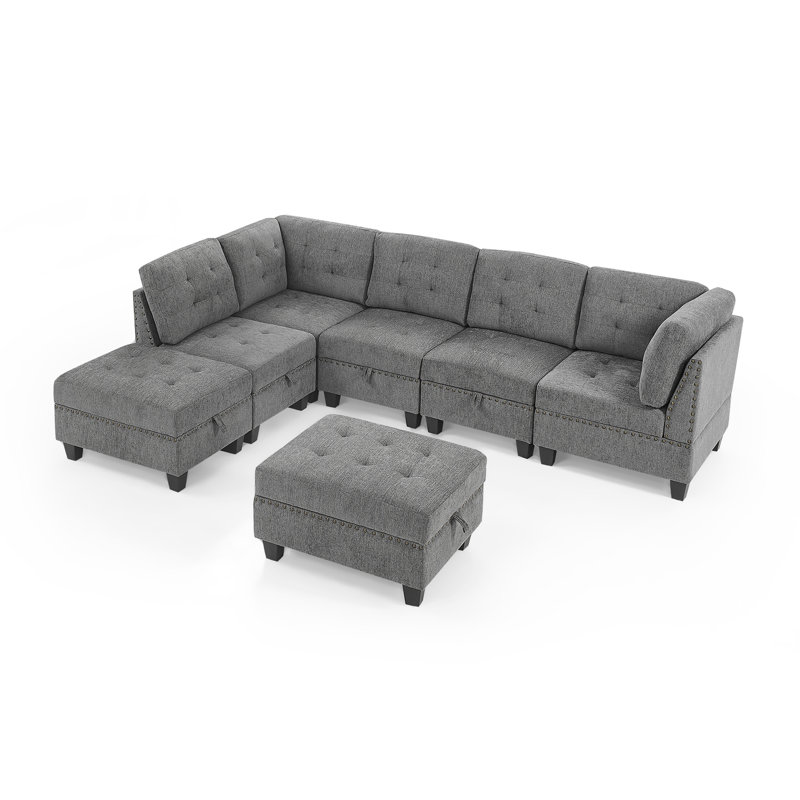 L Shape Modular Sectional Sofa,DIY Combination,Includes Three Single Chair ,Two Corner And Two Ottoman Chenille
