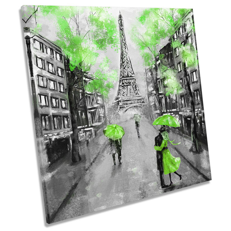 Eiffel Tower Paris Floral Picture - Wrapped Canvas Art Prints, 36cm H x 36cm W x 4cm D, Green/Grey