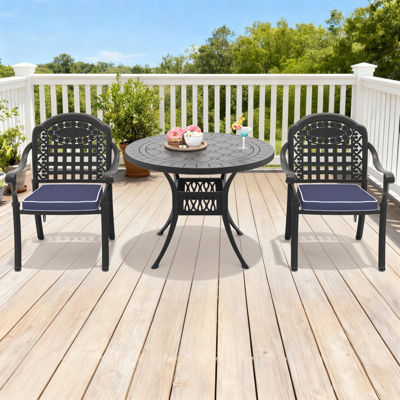 2-Person Round Outdoor Dining Set With Blue Colour Cushion