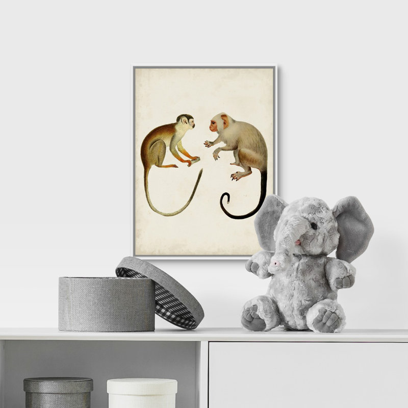 Art sur toile singes pour enfants, Cadre pour toile flottant blanc, H 36 po x l 12 po x P 1,2 po