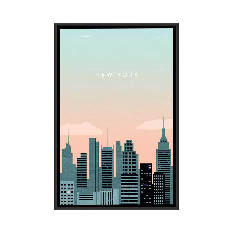 «New York», impression sur toile, H 26 po x l 18 po x P 1,5 po, Toile avec cadre noir, Pas de tapis