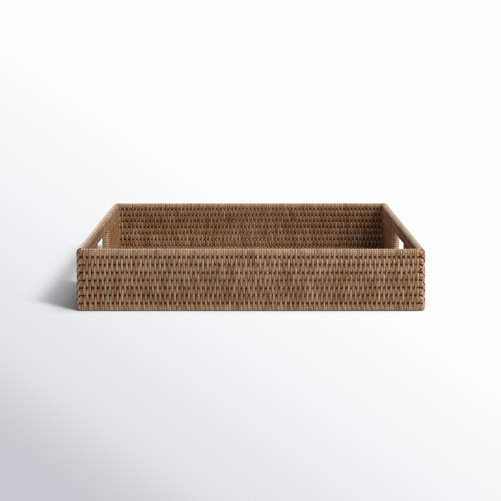 Edmond Rattan Tray - Set of 1, Honey Brown, 3" H x 18" W x 18" D