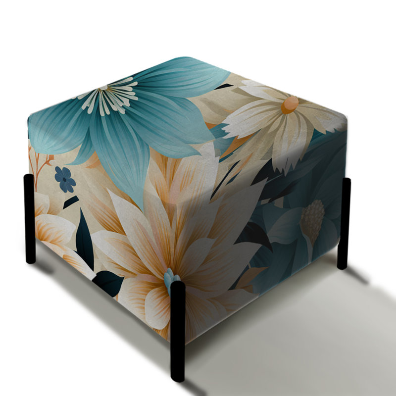 Boho bleu floral Mandala Serenity - repose-pieds carré floral