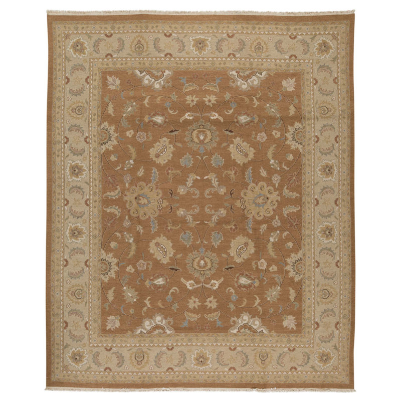 High-Quality Hand-Knotted Brown And Beige Area Rug