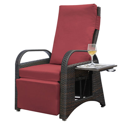 Adjustable Footrest Recliner With Built - In Table, Removable Cushion, And For Garden, Complete Patio Reclining Chair Ergonomic Design, 2 Buckle Mechanism, Water
