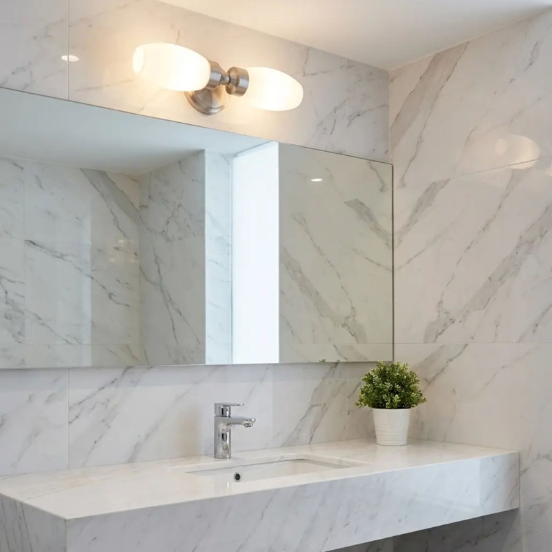 Applique murale moderne en nickel 2 lumières pour salle de bain, classée Ip44, base candélabre E12 pour salle de bain, Nickel