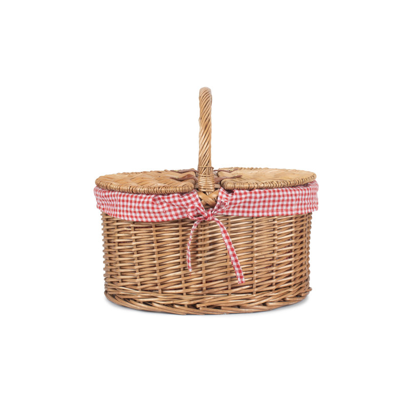 Wicker Lidded Picnic Hamper Basket with Lining, Red