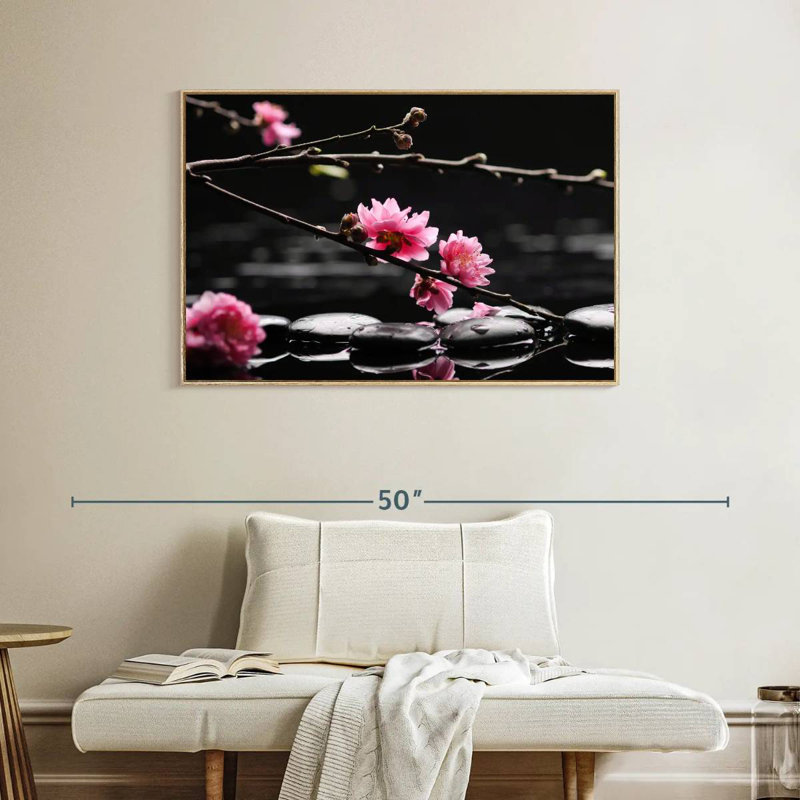 Cerisier en fleurs, Cadre flottant en bois naturel, 40 po x 27 po