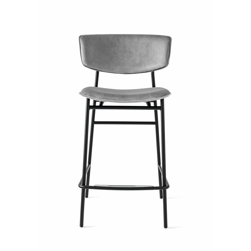 Tabouret rembourré avec structure en métal Fifties, Gris cendré