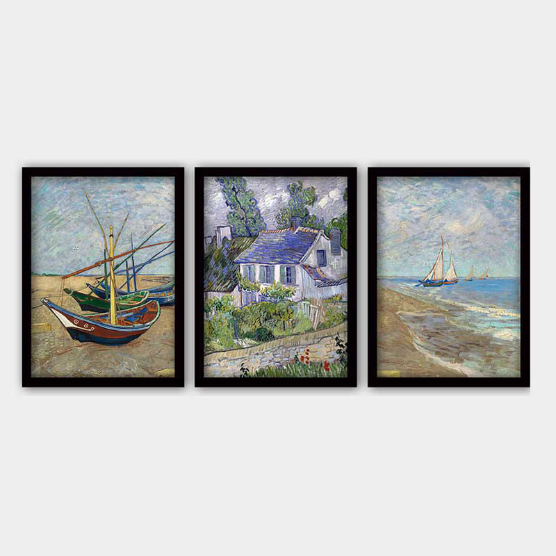 Superbe ensemble de peintures décoratives encadrées (3 pièces) de 21,7 po x 29,5 po chacune | Cadre 100% bois avec polystyrène de 0,8 pouce | Impression numérique UV | Parfait pour la décoration murale de salon, de bureau et de galerie