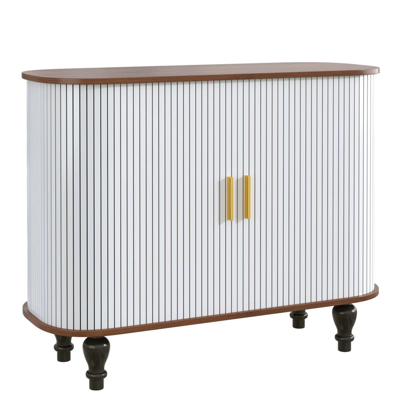 Armoire-bar cannelée de 39 pouces avec porte-bouteilles, porte-verres et rangement caché, design moderne Mid-Century, White