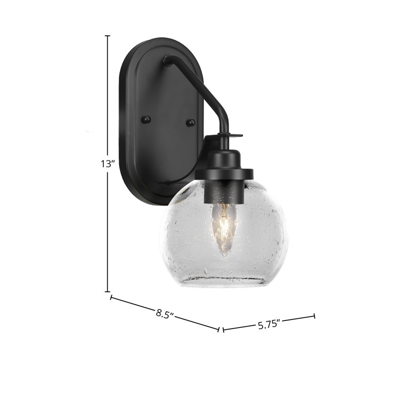 Alirra Wall Sconce Shown With 5.75" Glass, Matte Black, Seedy, Globe Shape