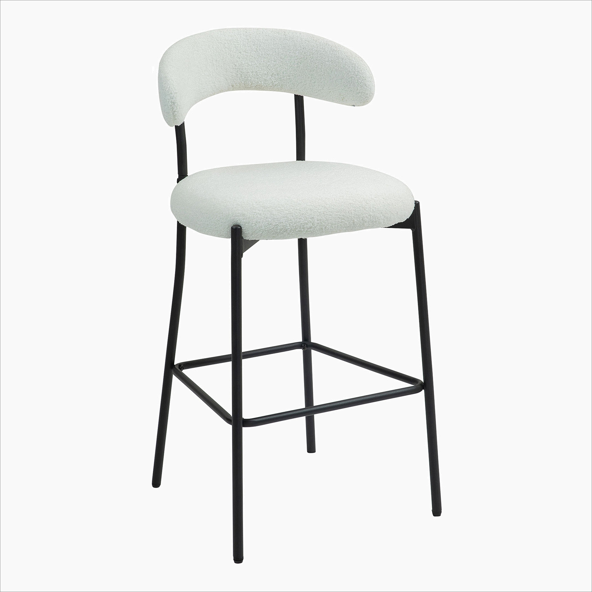 26'' Counter height bar stools Teddy fabric cover kitchen island counter bar stool with black powder coating base and footrest(Snow)