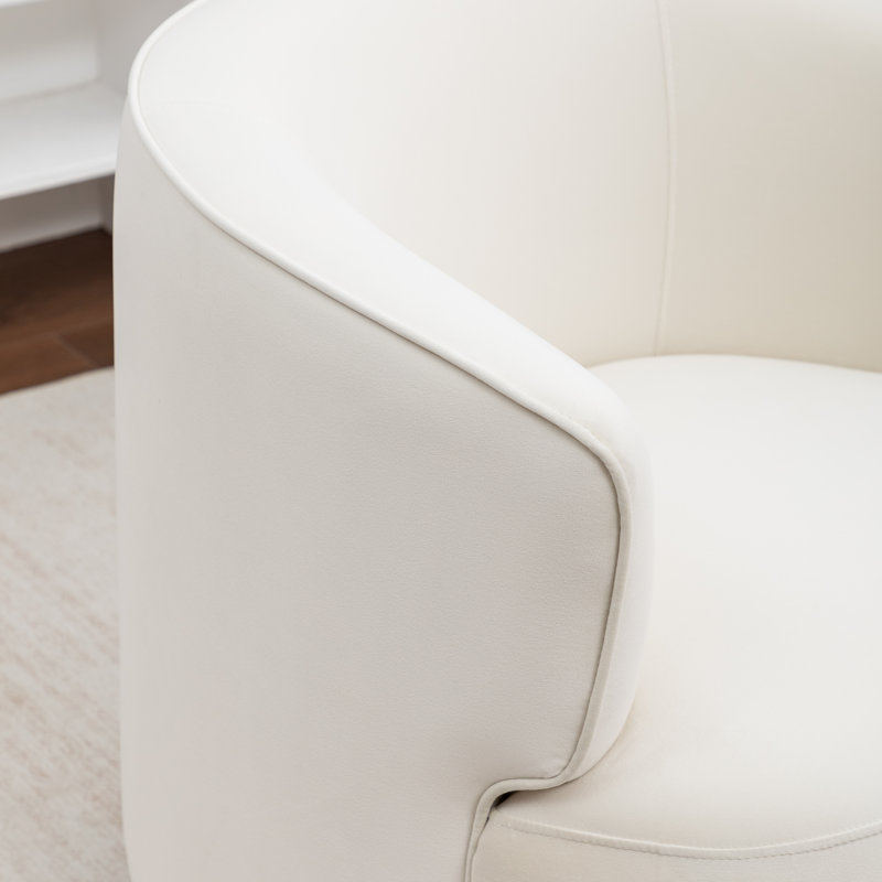 Tybias Upholstered Swivel Barrel Chair, Beige