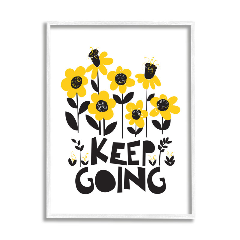 «Keep Going Yellow Flowers», art de la giclée par Pragya Kothari, Giclée encadrée blanc bord de mer, H 20 po x l 16 po