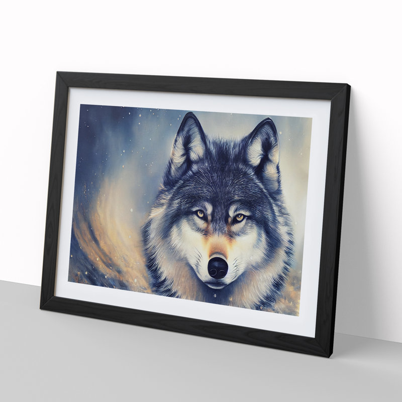 XH1022-10257X Wolf Art Painting - Single Picture Frame Painting, 25cm H x 34cm W x 2cm D, Black