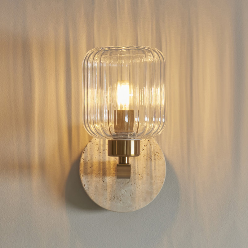 Tarlo Ribbed Wall Sconce, Beige Marble