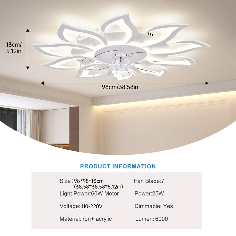 Izzabella 38.58" W Dimmable LED Ceiling Fan