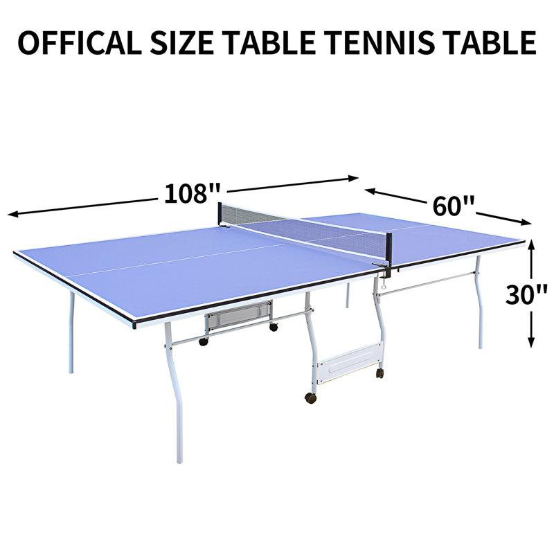 9Ft Mid-Size Table Tennis Table Foldable & Portable Ping Pong Table Set For Indoor Games With Net