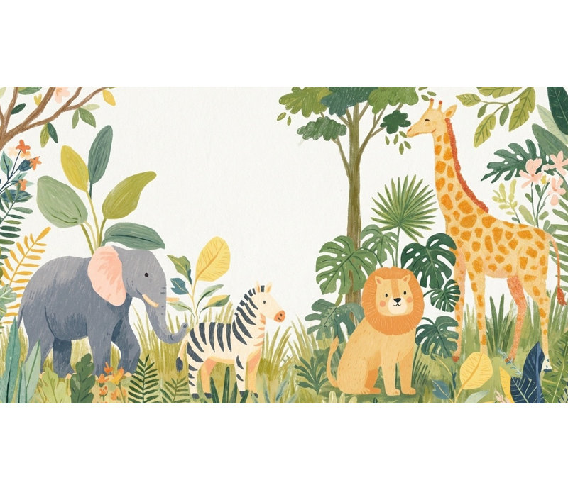 Papier peint animaux de la jungle, 100 po x 96 po, Peler et coller
