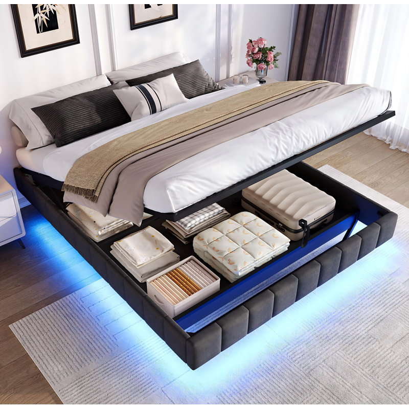 Upholstered Ottoman Storage Bed, Grey