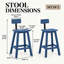 Ensemble de 2 tabourets de bar avec dossier, 74 cm (29 pouces), pour îlot de cuisine ou bar, aspect bois texturé bleu, siège et repose-pieds incurvés, gain de place pour intérieur et extérieur.-1072220212