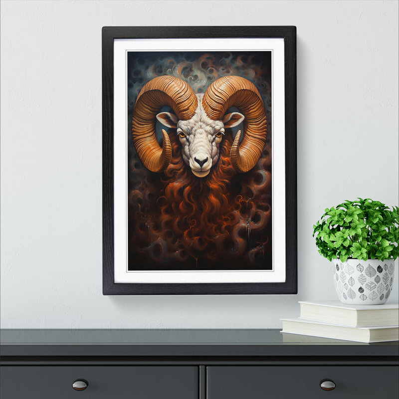 Aries Zodiac Realism - Framed Print, 34cm H x 25cm W x 2cm D, Black Framed
